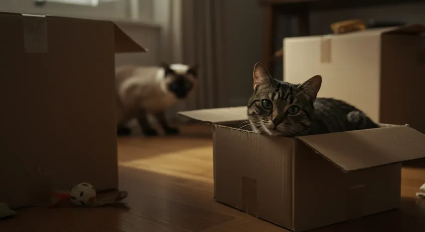 A obsessão felina por caixas