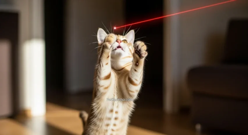 Um gato caçando um pontinho de luz