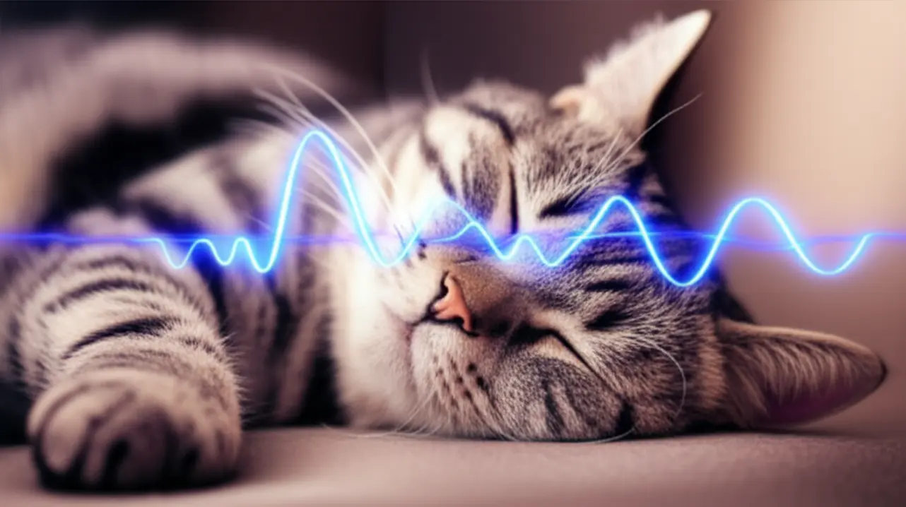 Ilustração científica da frequência de cura do ronronado.