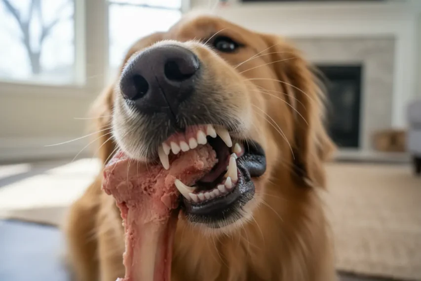 Cachorro com dentes limpos após iniciar a dieta BARF