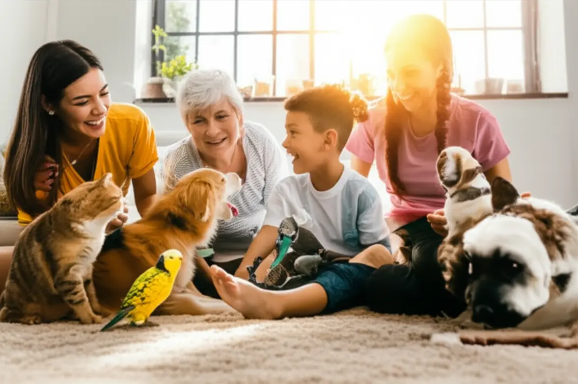 Familia feliz varios pets