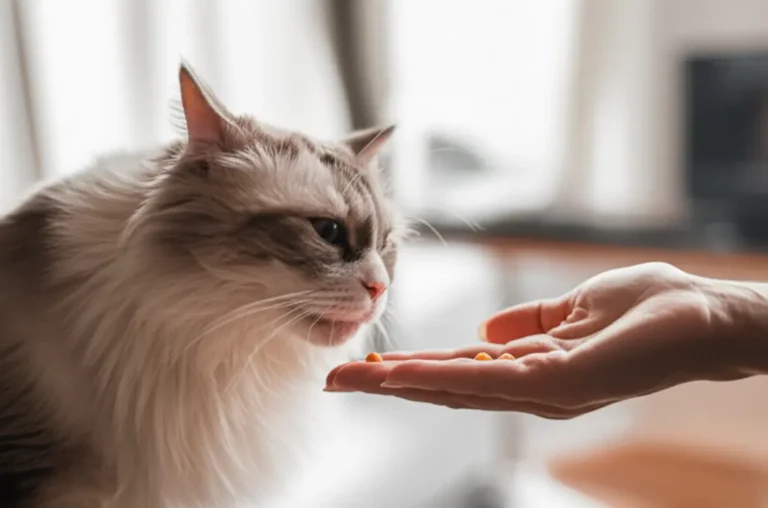 Gato recebendo remedio calmo