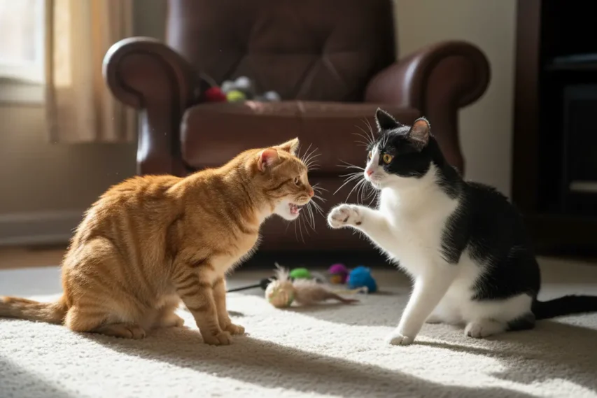 Gatos interagindo de perto, exemplificando a transmissão de doenças.