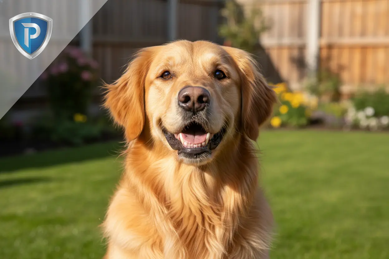 Golden retriever feliz protegido pulgas