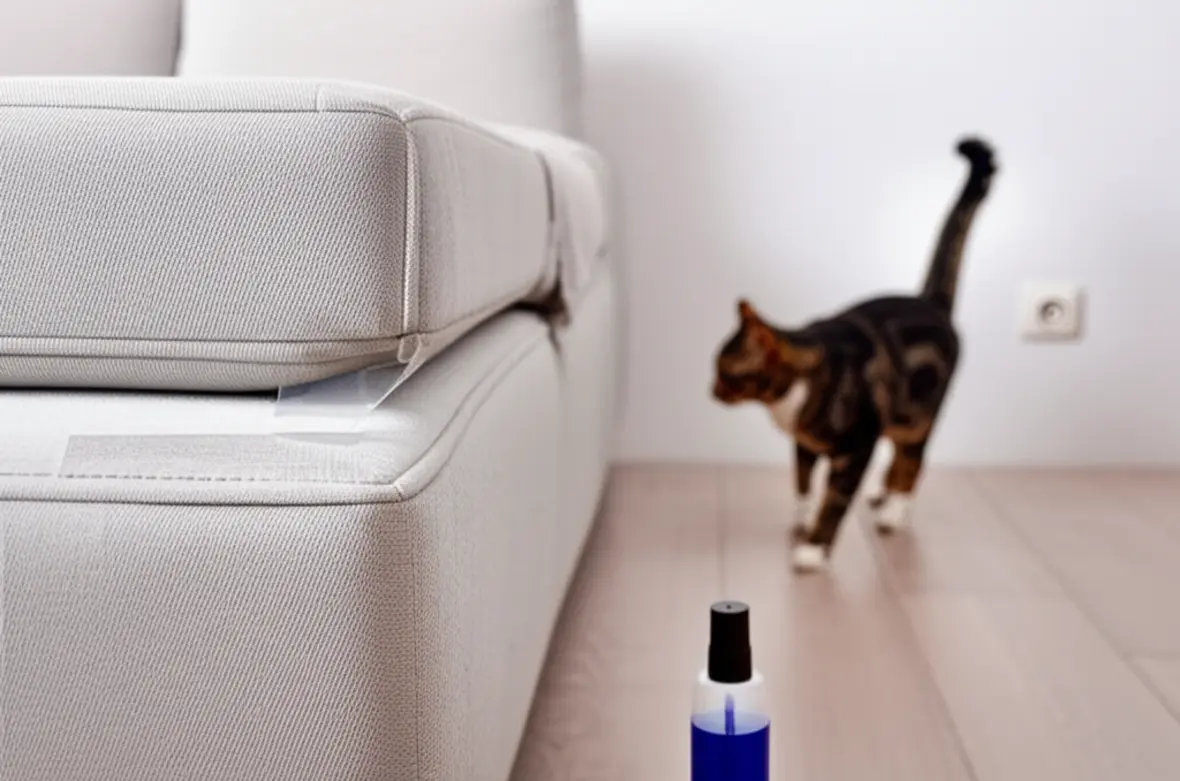 Sofá protegido contra arranhões de gato com barreiras.