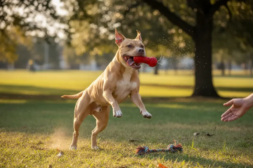Pitbull mostrando força e personalidade no treinamento