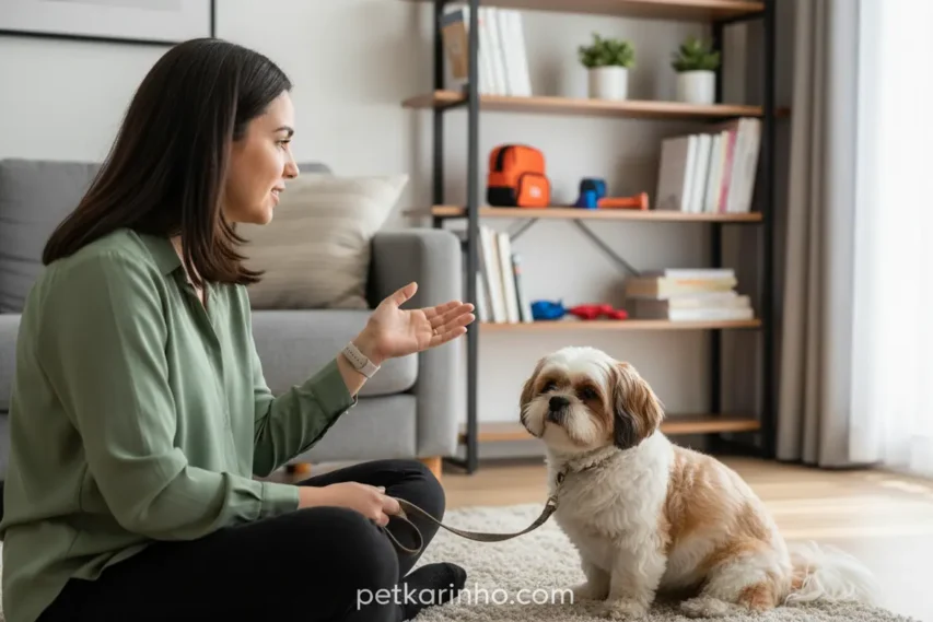 Tutor conversando com adestrador de cães sobre latidos