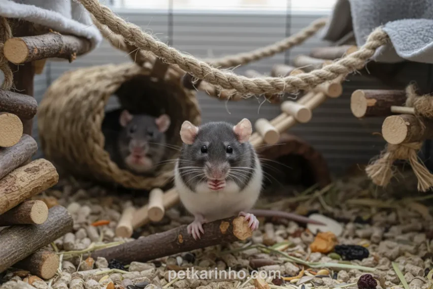 Rato de estimação limpo e saudável brincando.
