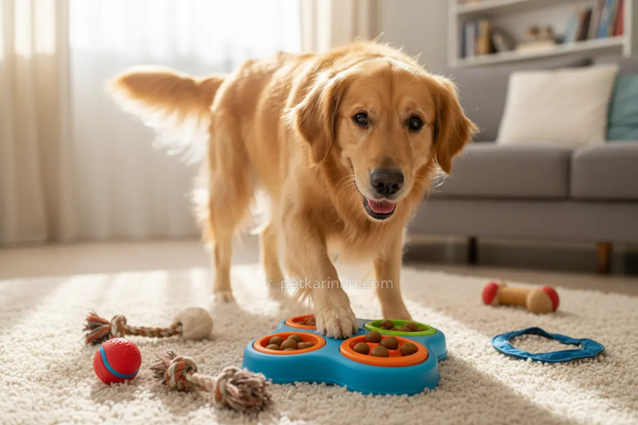 Brinquedos Interativos para Cães Cão brincando com brinquedo de enriquecimento ambiental