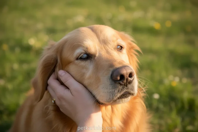 Cachorro cego recebendo carinho de seu tutor