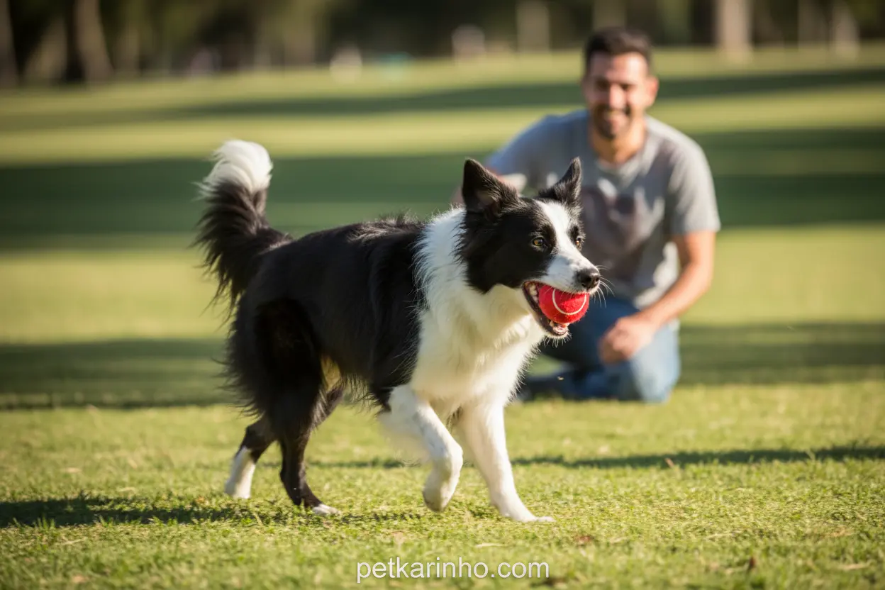 Exercícios para Pets Felizes Cão correndo com bola, parte da rotina de bem estar para pets.