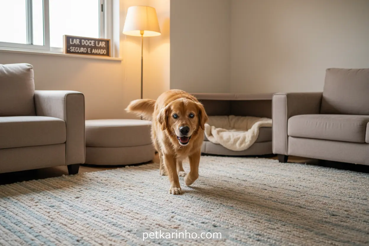 Sala de estar adaptada para cachorro com deficiência visual