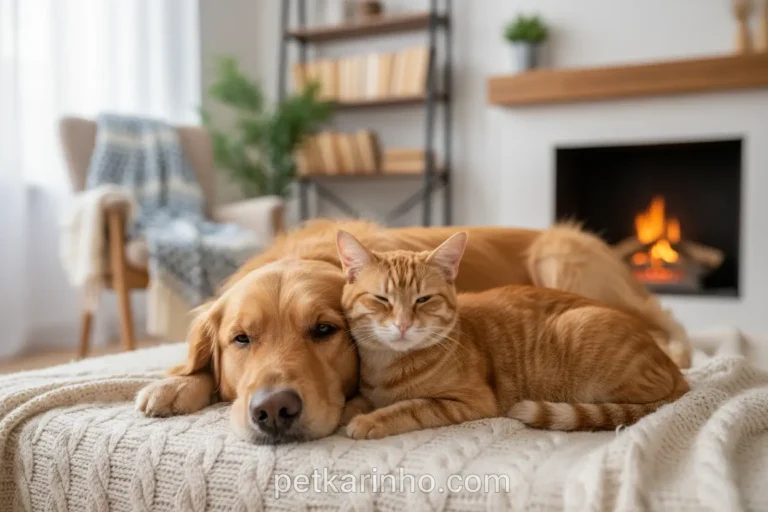 Cachorro e gato saudáveis em casa