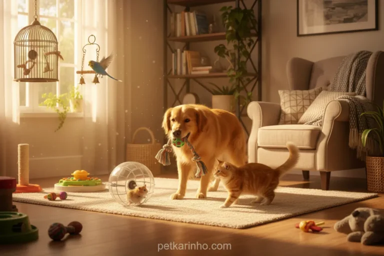 Ambiente divertido para pets com brinquedos e carinho
