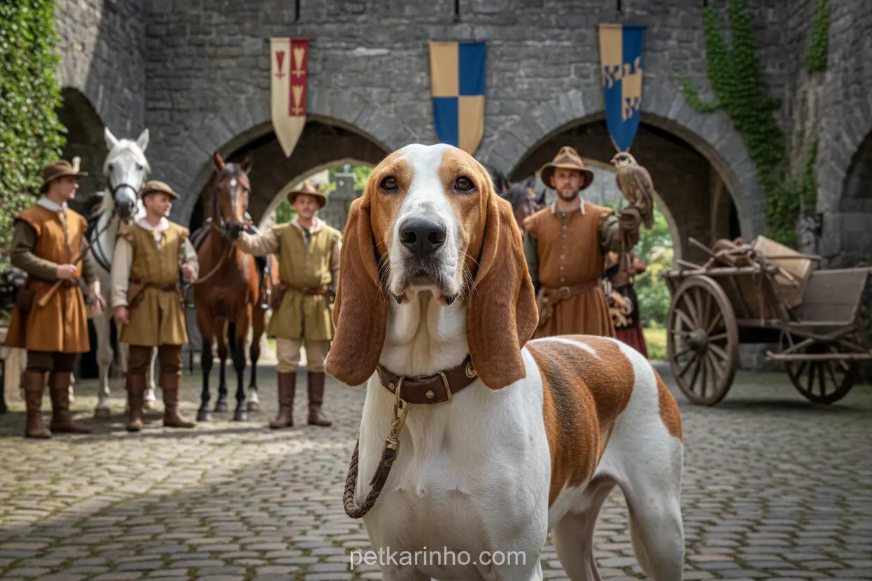 Fotografia de um Talbot Hound, cão de caça extinto.