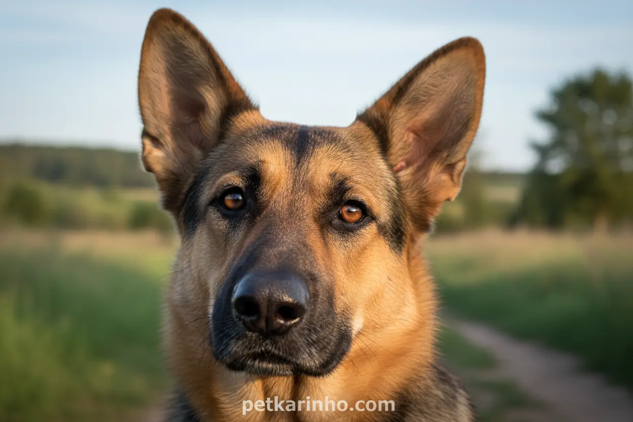 Cão com orelhas atentas reagindo a som distante