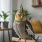 Calopsita com penas eriçadas, indicando estresse.