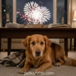 Cachorro com medo de fogos de artifício se escondendo