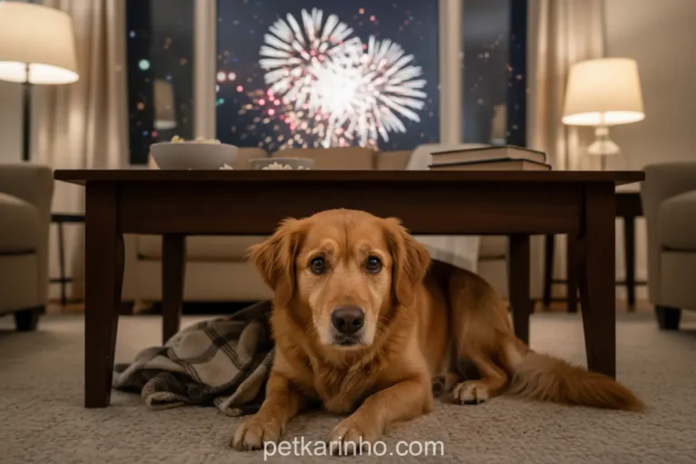 Cachorro com medo de fogos de artifício se escondendo