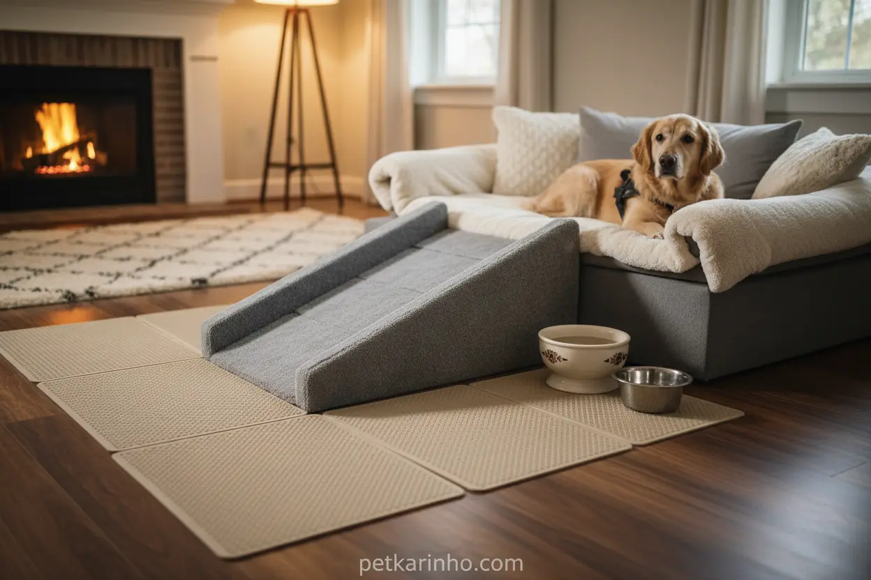 Casa adaptada para cão especial Rampa e tapetes antiderrapantes para cães
