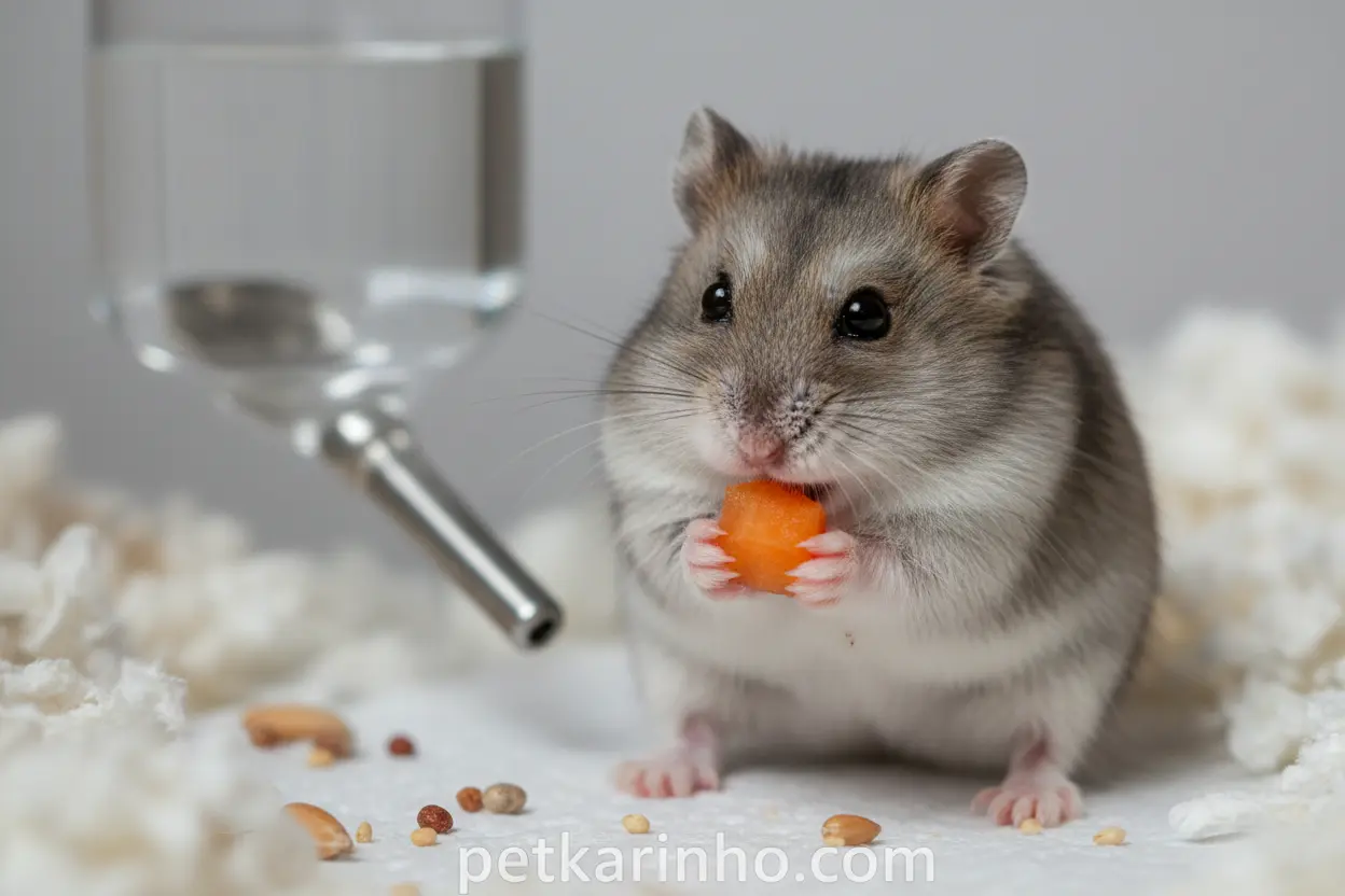 Hamster Anão Russo Comendo Hamster anão russo comendo cenoura.