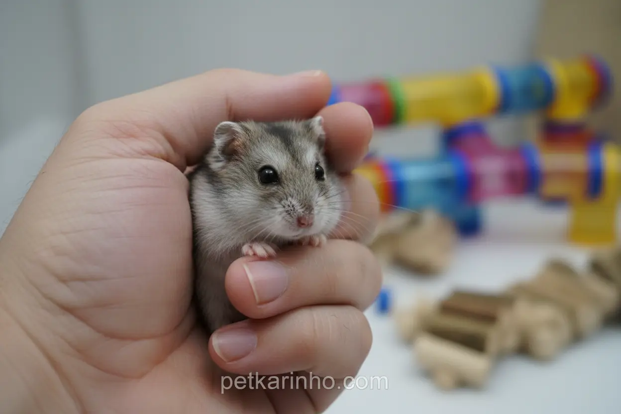 Interagindo com Hamster Anão Russo Cuidados com o hamster anão russo, interação com as mãos.
