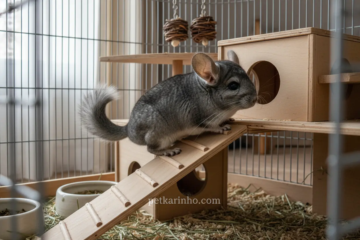 Chinchila explorando gaiola
