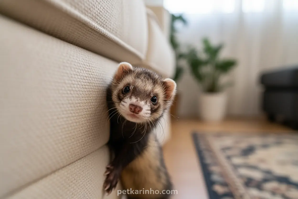 Furão curioso explorando o ambiente