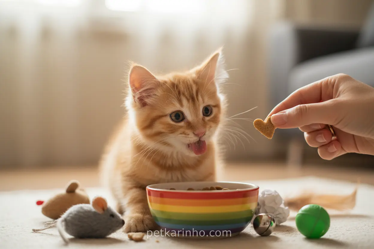 Estimulando o Apetite do Gatinho Gato filhote comendo feliz, tigela de comida, estimulando apetite