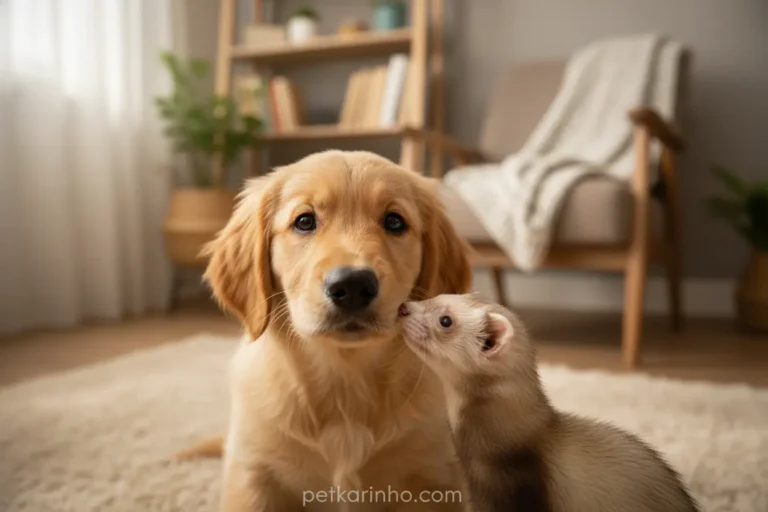 Furão e cachorro se conhecendo