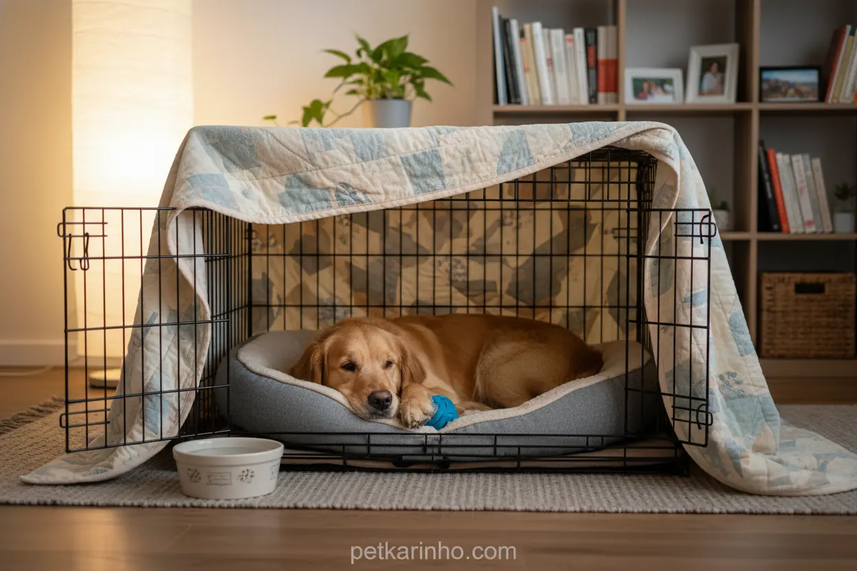 Cão em seu refúgio seguro durante tempestade