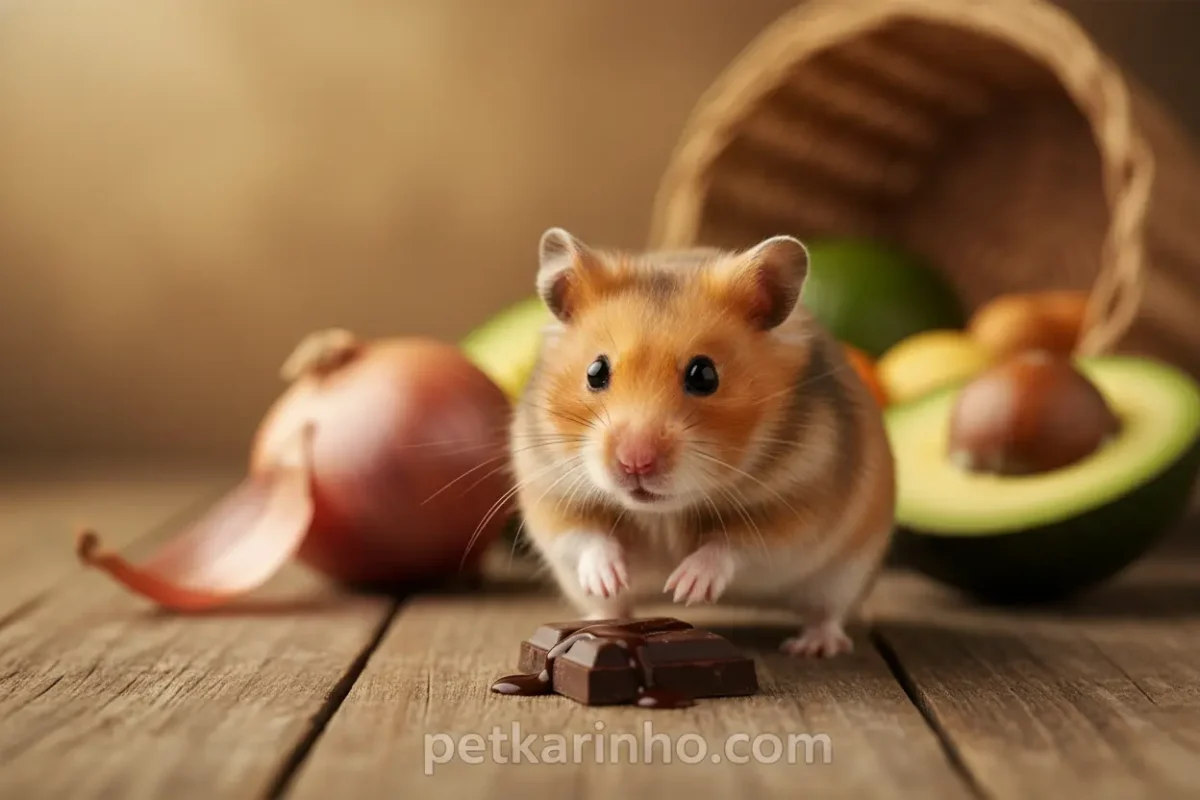 Hamster olhando para chocolate, representando alimentos que hamsters não podem comer.