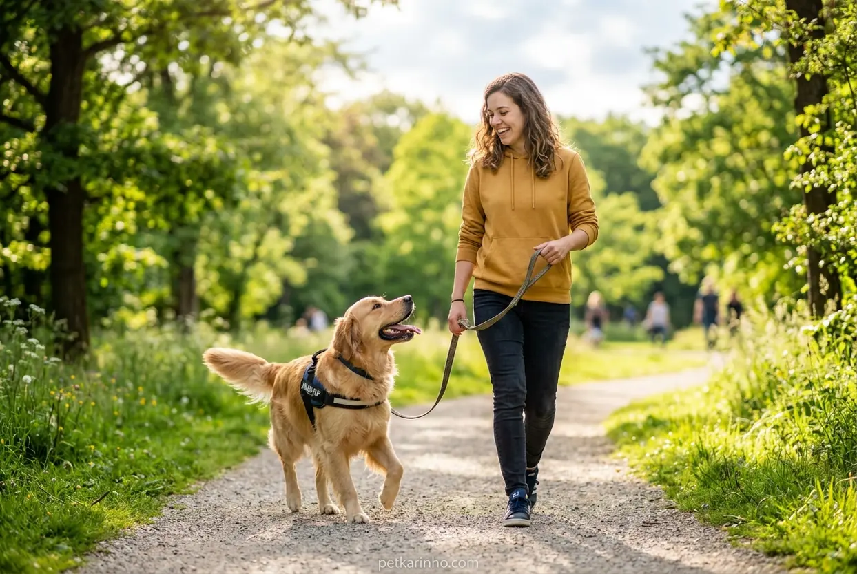 Pessoa passeando com pet de estimação para quem trabalha fora o dia todo.
