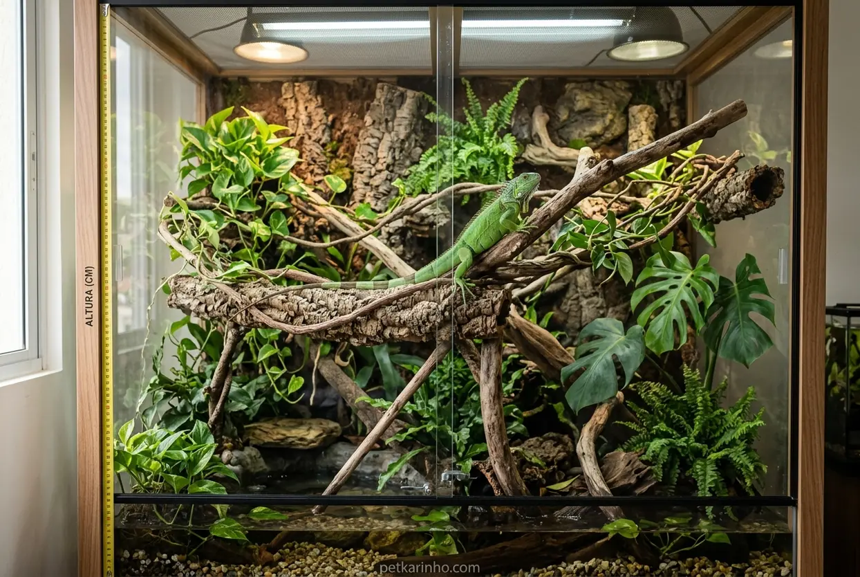 Iguana em terrário grande
