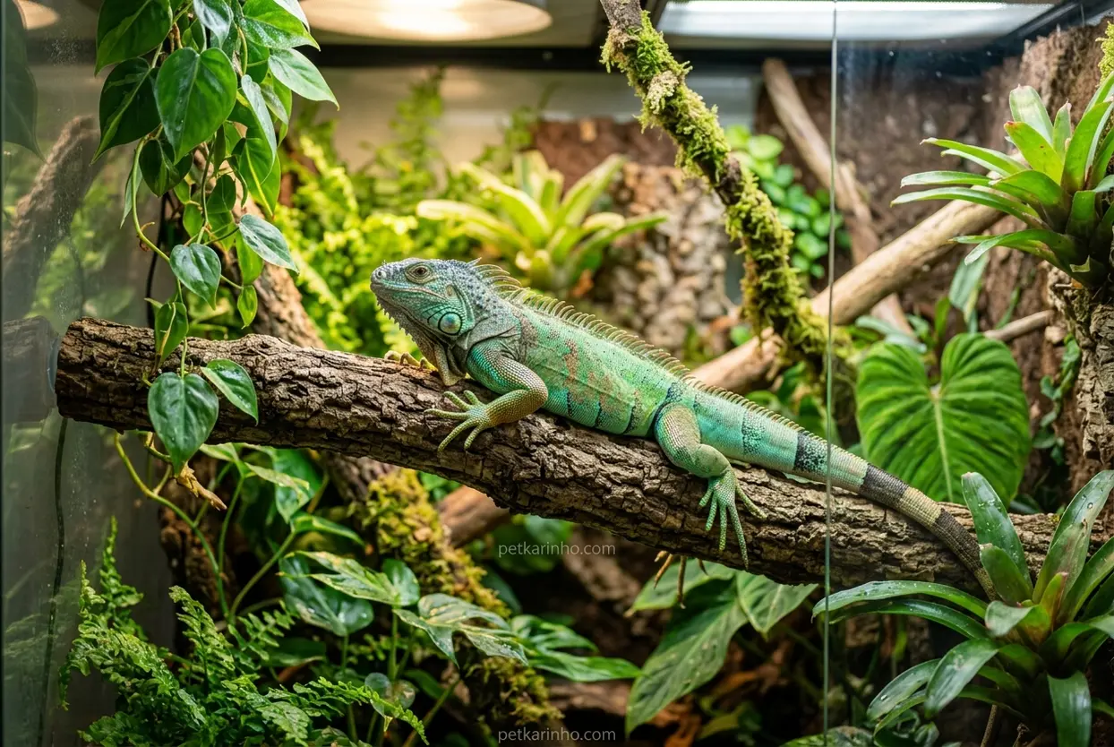 Iguana em terrário bem montado